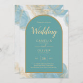 LeahG INK Zee Glas Turquoise Groen Goud UITNODIGIN Kaart (Voorkant / Achterkant)