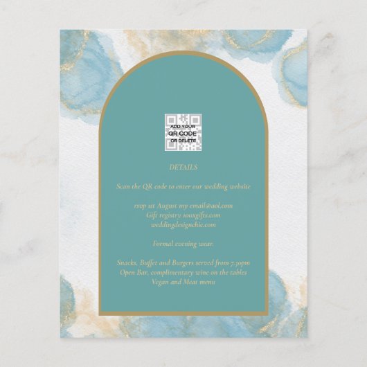 LeahG INK Zee Glas Turquoise Teal Goud UITNODIGING Flyer (Achterkant)