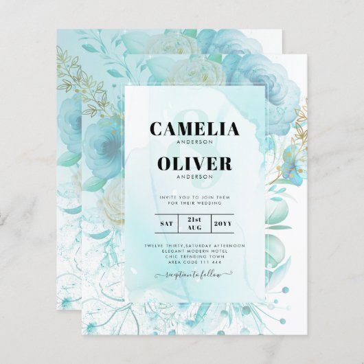 LeahG INK Zee Glass Turquoise Aqua Abstract INVITE (Voorkant / Achterkant)