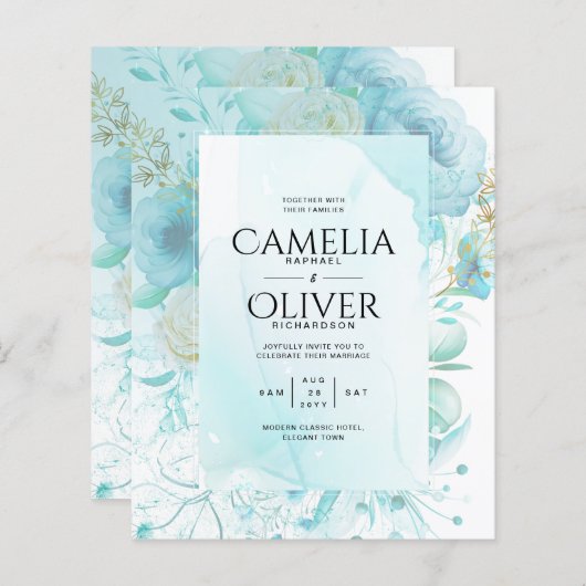 LeahG INK Zee Glass Turquoise Aqua Abstract INVITE (Voorkant / Achterkant)