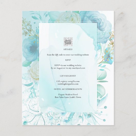 LeahG INK Zee Glass Turquoise Aqua Abstract INVITE (Achterkant)