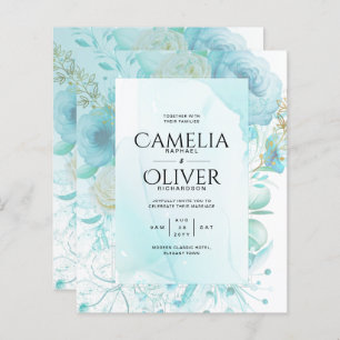 LeahG INK Zee Glass Turquoise Aqua Abstract INVITE