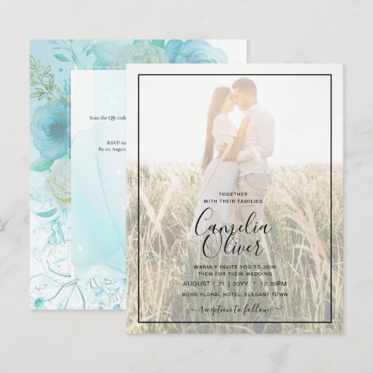 LeahG INK Zee Glass Turquoise Aqua Abstract INVITE (Voorkant / Achterkant)