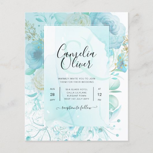 LeahG INK Zee Glass Turquoise Aqua Abstract INVITE Flyer (Voorkant)