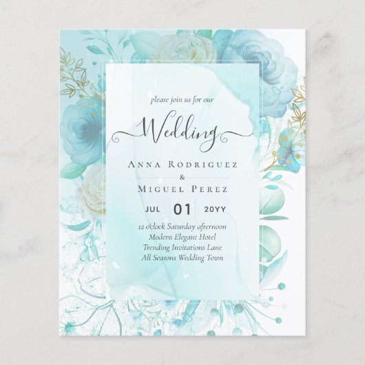 LeahG INK Zee Glass Turquoise Aqua Abstract INVITE Flyer (Voorkant)