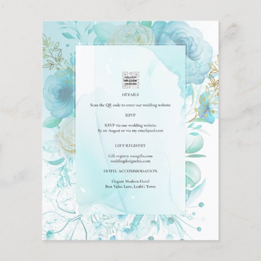 LeahG INK Zee Glass Turquoise Aqua Abstract INVITE Flyer (Achterkant)