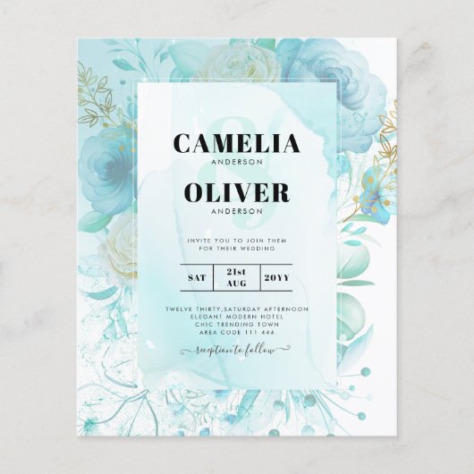 LeahG INK Zee Glass Turquoise Aqua Abstract INVITE Flyer (Voorkant)