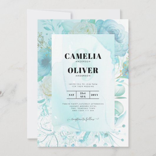 LeahG INK Zee Glass Turquoise Aqua Abstract INVITE Kaart (Voorkant)