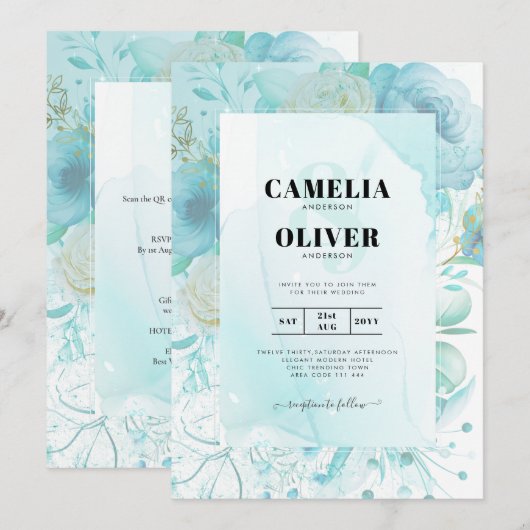 LeahG INK Zee Glass Turquoise Aqua Abstract INVITE Kaart (Voorkant / Achterkant)