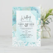 LeahG INK Zee Glass Turquoise Aqua Abstract INVITE Kaart (Staand voorkant)