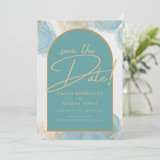 LeahG INK Zee Glass Turquoise Blauwgroen Gold INVI Kaart (Staand voorkant)