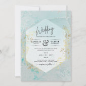 LeahG INK Zee Glass Turquoise Gold Aqua INVITE Kaart (Voorkant)