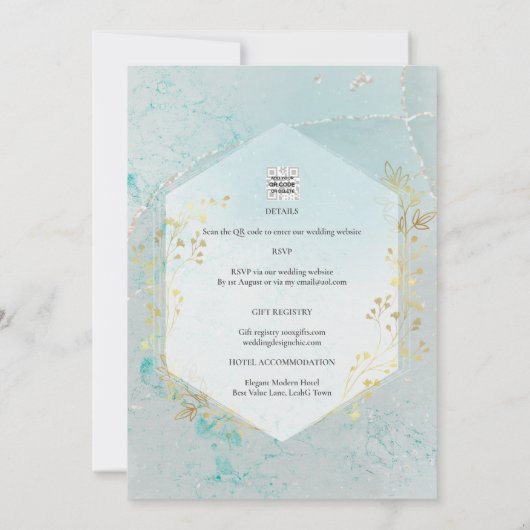 LeahG INK Zee Glass Turquoise Gold Aqua INVITE Kaart (Achterkant)