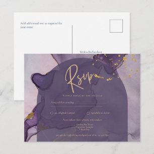 LeahG Inkt Ombre Paars Lavendel Goud Bruiloft Briefkaart