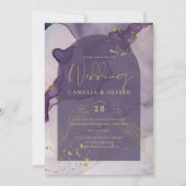 LeahG Inkt Ombre Paars Lavendel Goud Bruiloft Kaart (Voorkant)
