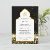 LeahG Islamic Wedding Black Gold Modern Elegant Kaart (Staand voorkant)