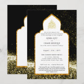 LeahG Islamic Wedding Black Gold Modern Elegant Kaart (Voorkant / Achterkant)