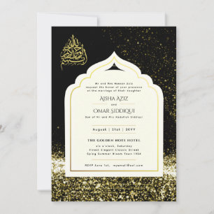 LeahG Islamic Wedding Black Gold Mosque Elegant Kaart