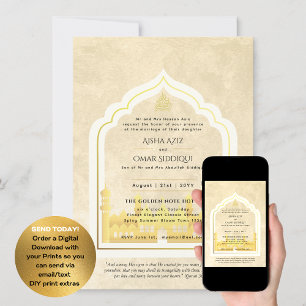 LeahG Islamic Wedding Gold Mosque Elegant Nikah Kaart