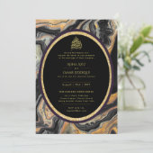 LeahG Islamitische Huwelijk Zwart Gouden Marmer Ni Kaart (Staand voorkant)