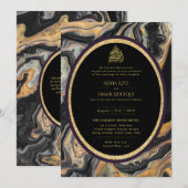 LeahG Islamitische Huwelijk Zwart Gouden Marmer Ni Kaart (Voorkant / Achterkant)