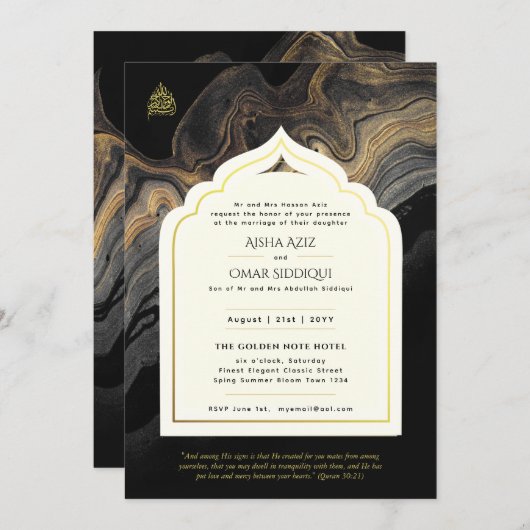 LeahG Islamitische Trouwjurk Zwart Goud Moskee Ele Kaart (Voorkant / Achterkant)