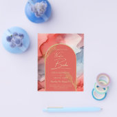 LeahG Koraal Navy Blauwe Gouden INK Trouw UITNODIG Flyer (Enkel)