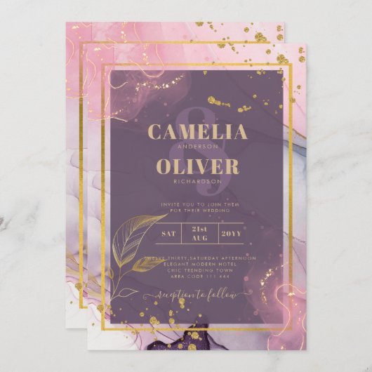 LeahG® Lavendel INK Mauve Paars Goud Trouwring Kaart (Voorkant / Achterkant)