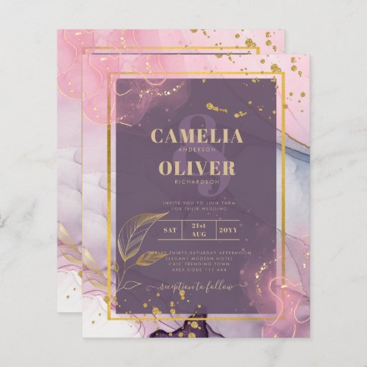 LeahG® Lavender INK Mauve Paars Gold Wedding (Voorkant / Achterkant)