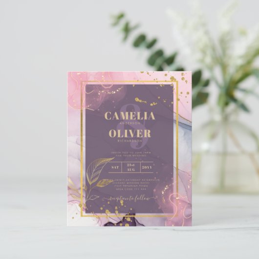LeahG® Lavender INK Mauve Paars Gold Wedding (Staand voorkant)