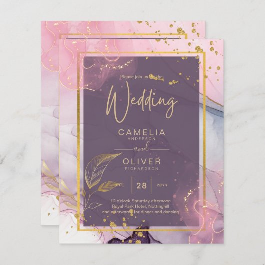 LeahG® Lavender INK Mauve Paars Gold Wedding (Voorkant / Achterkant)