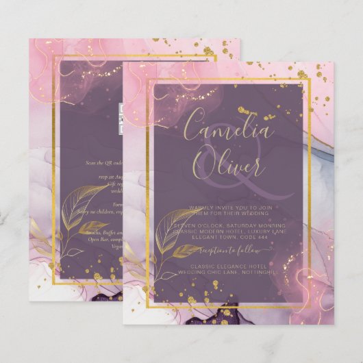 LeahG® Lavender INK Mauve Paars Gold Wedding (Voorkant / Achterkant)