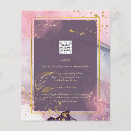 LeahG® Lavender INK Mauve Paars Gold Wedding Flyer (Achterkant)