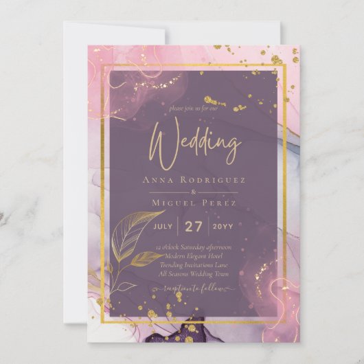 LeahG® Lavender INK Mauve Paars Gold Wedding Kaart (Voorkant)
