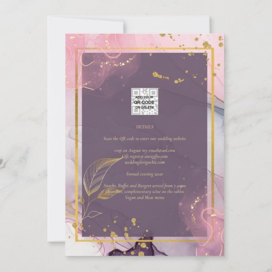 LeahG® Lavender INK Mauve Paars Gold Wedding Kaart (Achterkant)