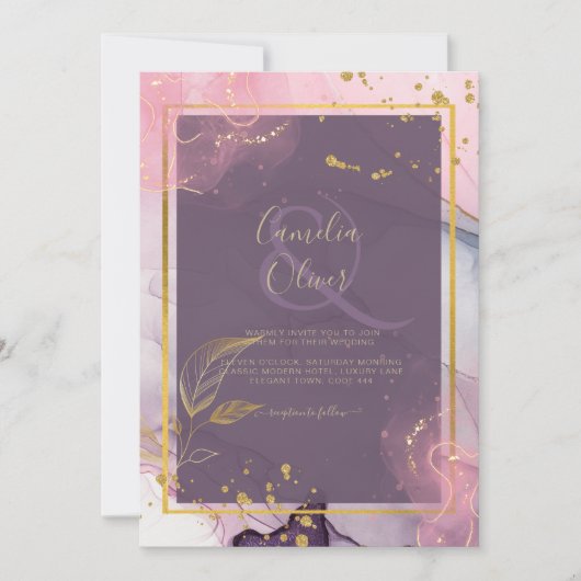 LeahG® Lavender INK Mauve Paars Gold Wedding Kaart (Voorkant)