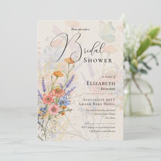 LeahG Lente Zomer Boho Bloem Bloemen Bruiloft Kaart (Staand voorkant)