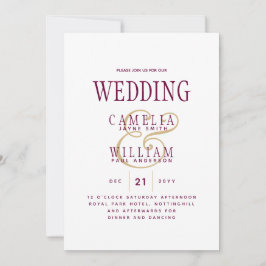 LeahG Magenta Berry Pink Wedding Invite Kaart