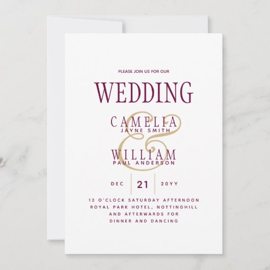 LeahG Magenta Berry Pink Wedding Invite Kaart (Voorkant)