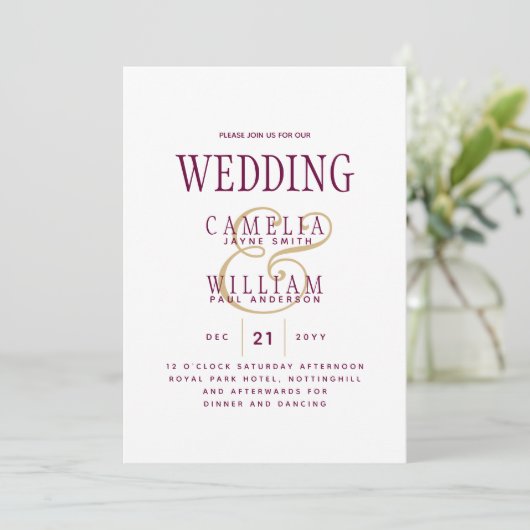 LeahG Magenta Berry Pink Wedding Invite Kaart (Staand voorkant)