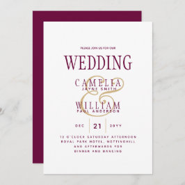 LeahG Magenta Berry Pink Wedding Invite Kaart