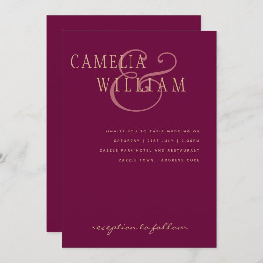 LeahG Magenta Berry Roze Trouw Uitnodiging (Voorkant / Achterkant)