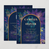 LeahG Marine Paars Goud JEWEL TONES Trouw UITNODIG (Voorkant / Achterkant)