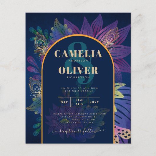 LeahG Marine Paars Goud JEWEL TONES Trouw UITNODIG (Voorkant)