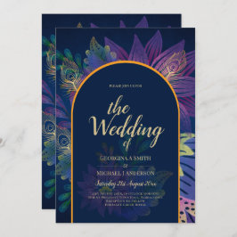 LeahG Marine Paars Goud JEWEL TONES Trouw UITNODIG Kaart