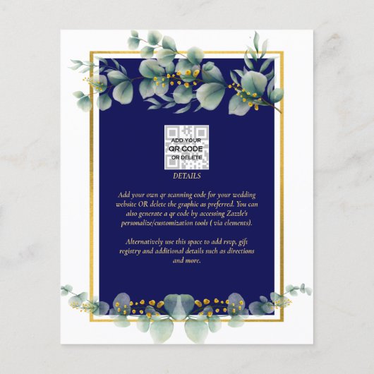 LeahG MARINEBLAUW GOUD Groene planten Eucalyptus T Flyer (Achterkant)