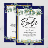 LeahG MARINEBLAUW GOUD Groene planten Eucalyptus T Kaart (Voorkant / Achterkant)