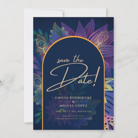 LeahG Marineblauw Paars Goud JEWEL TONES Trouw UIT Kaart (Voorkant)