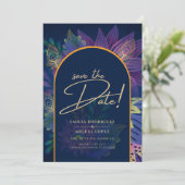LeahG Marineblauw Paars Goud JEWEL TONES Trouw UIT Kaart (Staand voorkant)