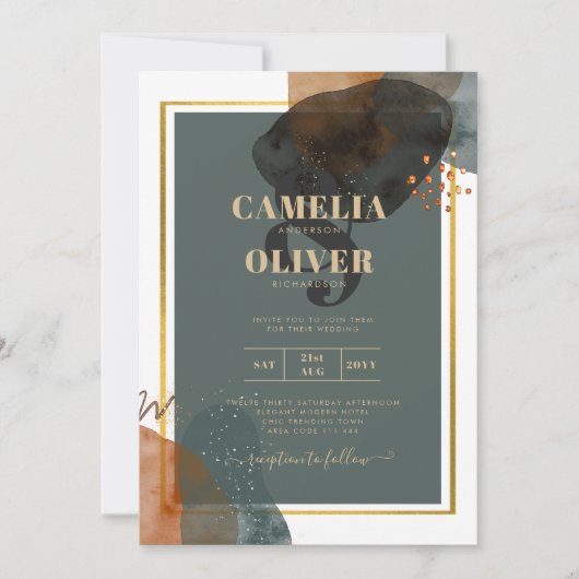 Leahg Modern Abstract BLAUWGROEN AARDE TONEN Bold  Kaart (Voorkant)